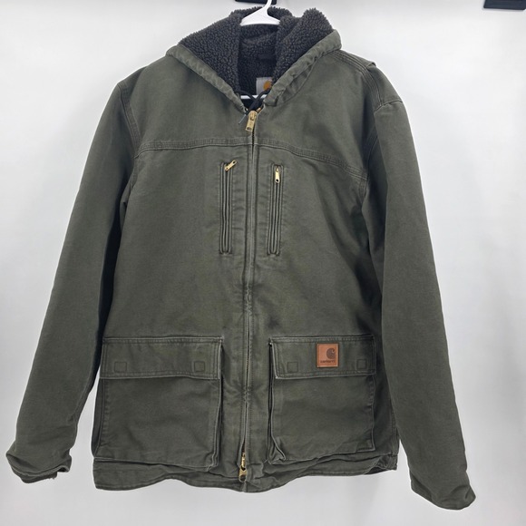 Carhartt Other - CARHARTT C95 JACKSON COAT MENS MEDIUM ARMY GREEN GRAY SHERPA HOODED JACKET 2014